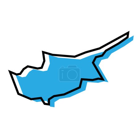 Cyprus country simplified map. Blue silhouette with thick black contour outline isolated on white background. Simple vector icon