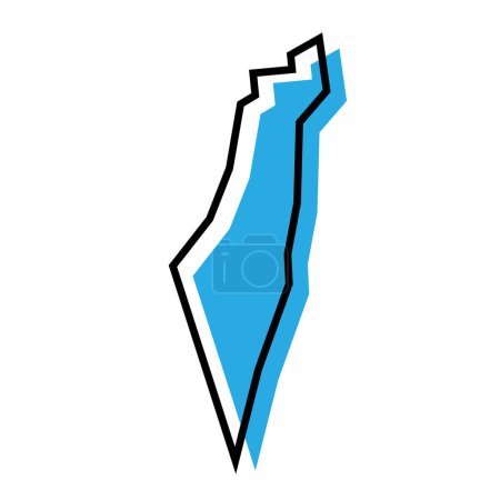 Israël pays carte simplifiée. Silhouette bleue avec contour noir épais isolé sur fond blanc. Icône vectorielle simple