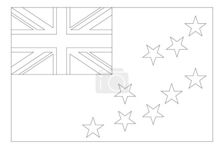 Tuvalu flag - thin black vector outline wireframe isolated on white background. Ready for colouring.