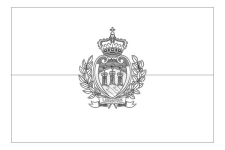 San Marino flag - thin black vector outline wireframe isolated on white background. Ready for colouring.