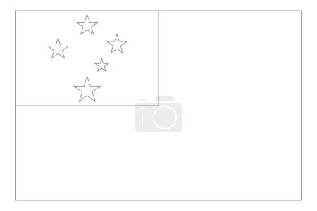 Samoa flag - thin black vector outline wireframe isolated on white background. Ready for colouring.