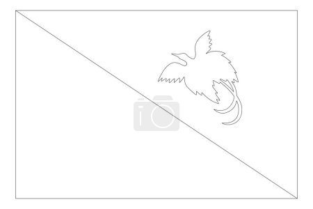 Papua New Guinea flag - thin black vector outline wireframe isolated on white background. Ready for colouring.