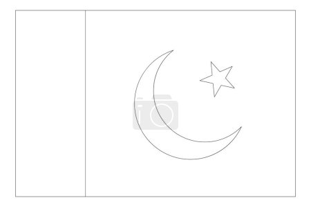 Pakistan flag - thin black vector outline wireframe isolated on white background. Ready for colouring.