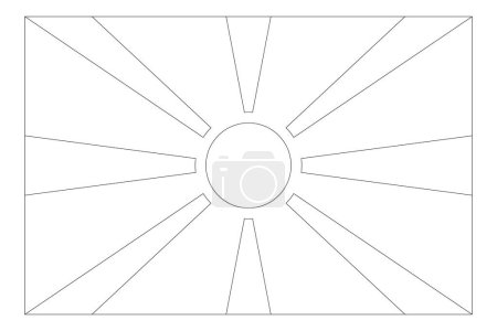 North Macedonia flag - thin black vector outline wireframe isolated on white background. Ready for colouring.