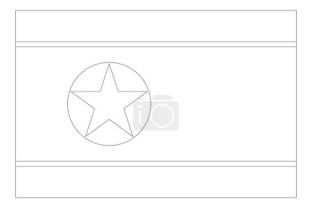 North Korea flag - thin black vector outline wireframe isolated on white background. Ready for colouring.