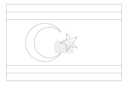 Northern Cyprus flag - thin black vector outline wireframe isolated on white background. Ready for colouring.