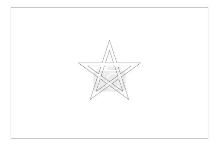 Morocco flag - thin black vector outline wireframe isolated on white background. Ready for colouring.