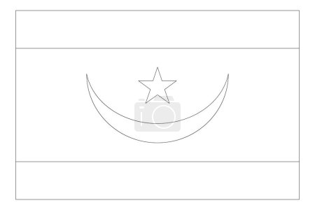 Mauritania flag - thin black vector outline wireframe isolated on white background. Ready for colouring.