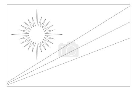 Flagge der Marshall-Inseln - dünne schwarze Vektorumrandung, isoliert auf weißem Hintergrund. Bereit zum Färben.