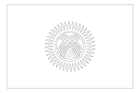 Kyrgyzstan flag - thin black vector outline wireframe isolated on white background. Ready for colouring.