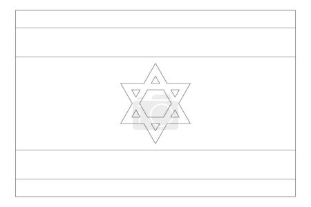 Israel flag - thin black vector outline wireframe isolated on white background. Ready for colouring.