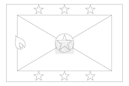 Grenada flag - thin black vector outline wireframe isolated on white background. Ready for colouring.