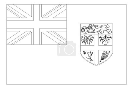 Bandera de Fiji: delgada trama de vectores negros aislada sobre fondo blanco. Listo para colorear.