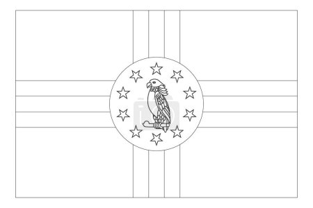 Dominica flag - thin black vector outline wireframe isolated on white background. Ready for colouring.