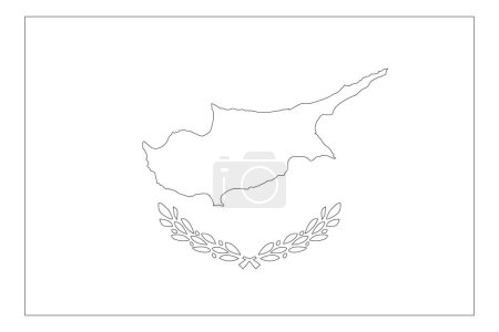 Zypern-Flagge - dünne schwarze Vektorumrandung, isoliert auf weißem Hintergrund. Bereit zum Färben.