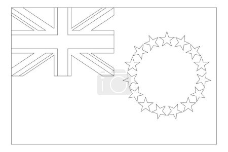 Bandera de las Islas Cook: delgada trama de vectores negros aislada sobre fondo blanco. Listo para colorear.