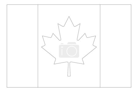 Canada flag - thin black vector outline wireframe isolated on white background. Ready for colouring.