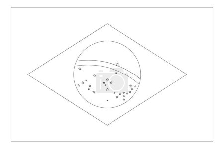 Brazil flag - thin black vector outline wireframe isolated on white background. Ready for colouring.