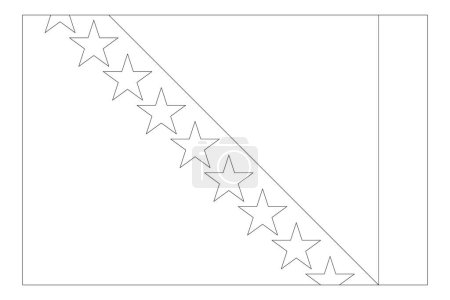 Bosnia and Herzegovina flag - thin black vector outline wireframe isolated on white background. Ready for colouring.