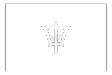 Barbados flag - thin black vector outline wireframe isolated on white background. Ready for colouring.