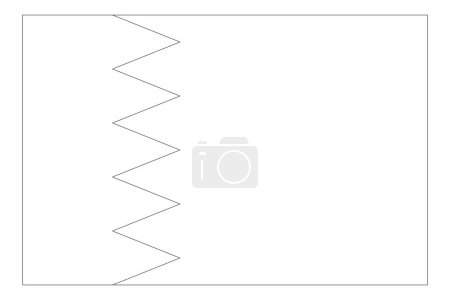 Bahrain flag - thin black vector outline wireframe isolated on white background. Ready for colouring.
