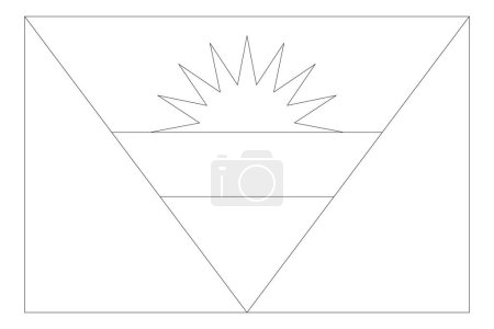 Antigua and Barbuda flag - thin black vector outline wireframe isolated on white background. Ready for colouring.