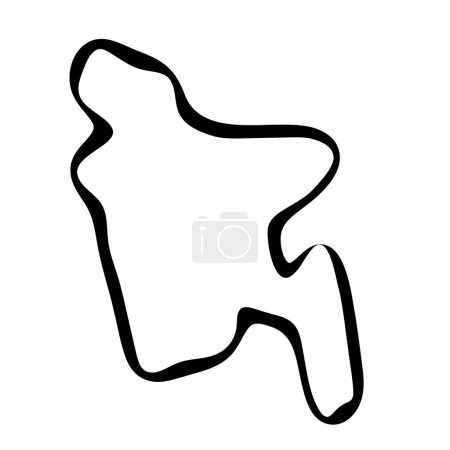 Bangladesh country simplified map. Black ink smooth outline contour on white background. Simple vector icon