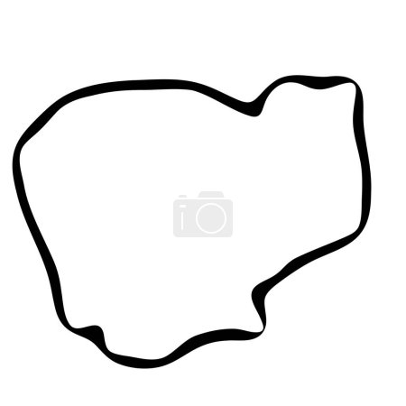 Camboya país mapa simplificado. Tinta negra contorno liso sobre fondo blanco. Icono de vector simple