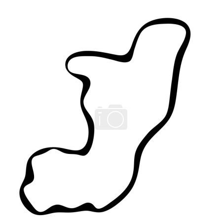 Republic of the Congo country simplified map. Black ink smooth outline contour on white background. Simple vector icon