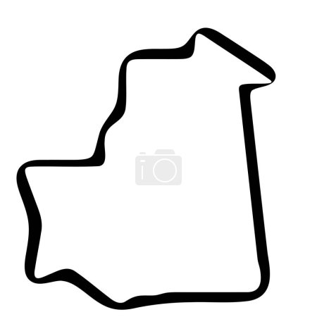 Mauritania country simplified map. Black ink smooth outline contour on white background. Simple vector icon