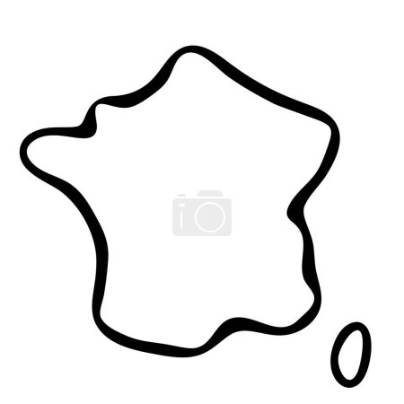 France country simplified map. Black ink smooth outline contour on white background. Simple vector icon