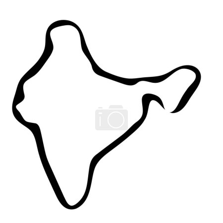 India country simplified map. Black ink smooth outline contour on white background. Simple vector icon