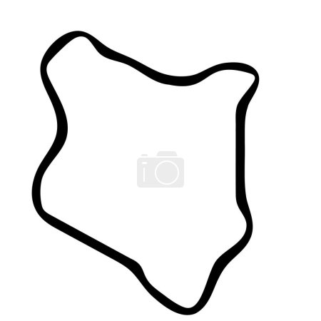 Kenya country simplified map. Black ink smooth outline contour on white background. Simple vector icon