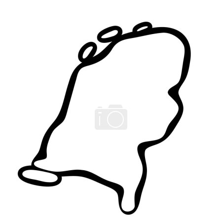 Netherlands country simplified map. Black ink smooth outline contour on white background. Simple vector icon