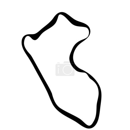 Peru country simplified map. Black ink smooth outline contour on white background. Simple vector icon
