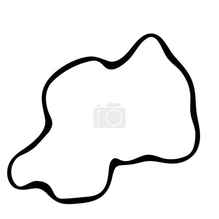 Rwanda país mapa simplificado. Tinta negra contorno liso sobre fondo blanco. Icono de vector simple