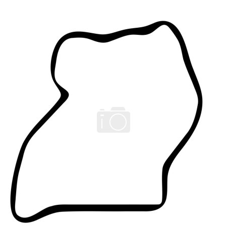 Uganda country simplified map. Black ink smooth outline contour on white background. Simple vector icon