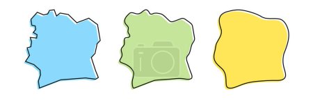 Elfenbeinküste Land schwarze Umrisse und farbige Land Silhouetten in drei verschiedenen Ebenen der Glätte. Vereinfachte Karten. Vektor-Symbole isoliert auf weißem Hintergrund.