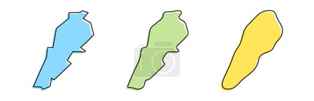 Libanon Land schwarze Umrisse und farbige Land Silhouetten in drei verschiedenen Ebenen der Glätte. Vereinfachte Karten. Vektor-Symbole isoliert auf weißem Hintergrund.