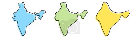 India country black outline and colored country silhouettes in three different levels of smoothness. Simplified maps. Vector icons isolated on white background.