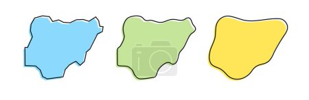 Nigeria country black outline and colored country silhouettes in three different levels of smoothness. Simplified maps. Vector icons isolated on white background.