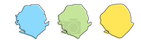 Sierra Leone Land schwarze Umrisse und farbige Ländersilhouetten in drei verschiedenen Ebenen der Glätte. Vereinfachte Karten. Vektor-Symbole isoliert auf weißem Hintergrund.