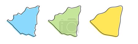 Nicaragua país negro contorno y siluetas país de color en tres niveles diferentes de suavidad. Mapas simplificados. Iconos vectoriales aislados sobre fondo blanco.