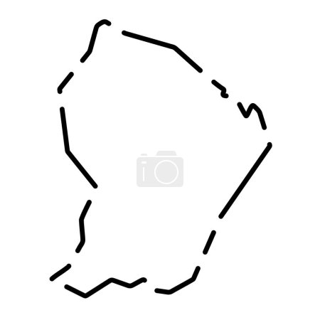 French Guiana simplified map. Black broken outline contour on white background. Simple vector icon