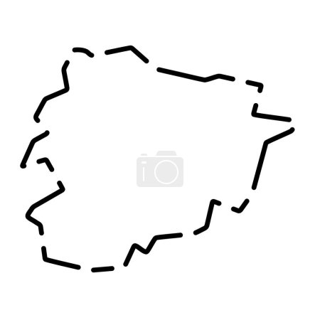 Andorra country simplified map. Black broken outline contour on white background. Simple vector icon