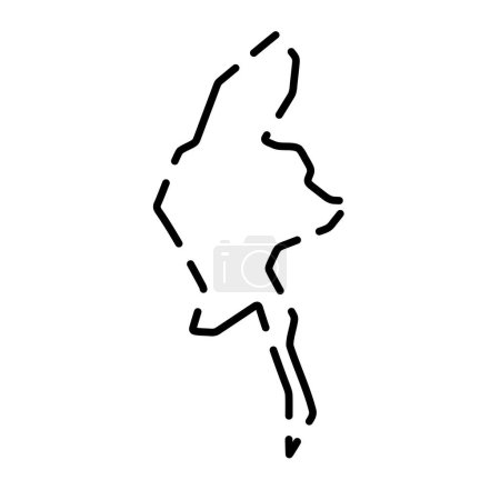 Myanmar país mapa simplificado. Contorno de contorno negro roto sobre fondo blanco. Icono de vector simple