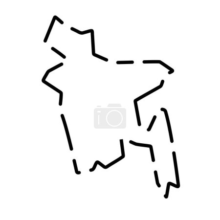 Bangladesh country simplified map. Black broken outline contour on white background. Simple vector icon
