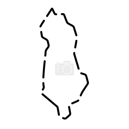 Albania country simplified map. Black broken outline contour on white background. Simple vector icon