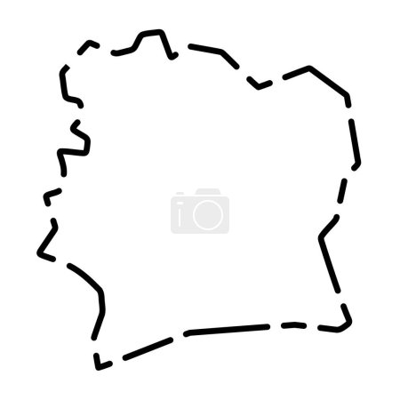 Ivory Coast country simplified map. Black broken outline contour on white background. Simple vector icon