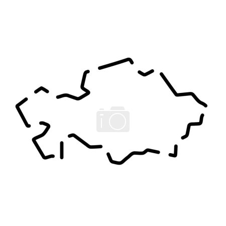 Kazakhstan country simplified map. Black broken outline contour on white background. Simple vector icon